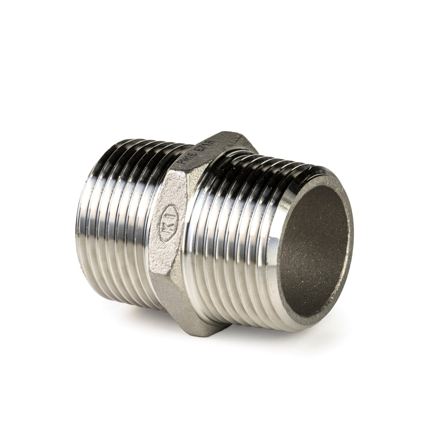 Double nipple, hexagonal, stainless steel 316L, "lost wax", 2x male thread, BSP 2"