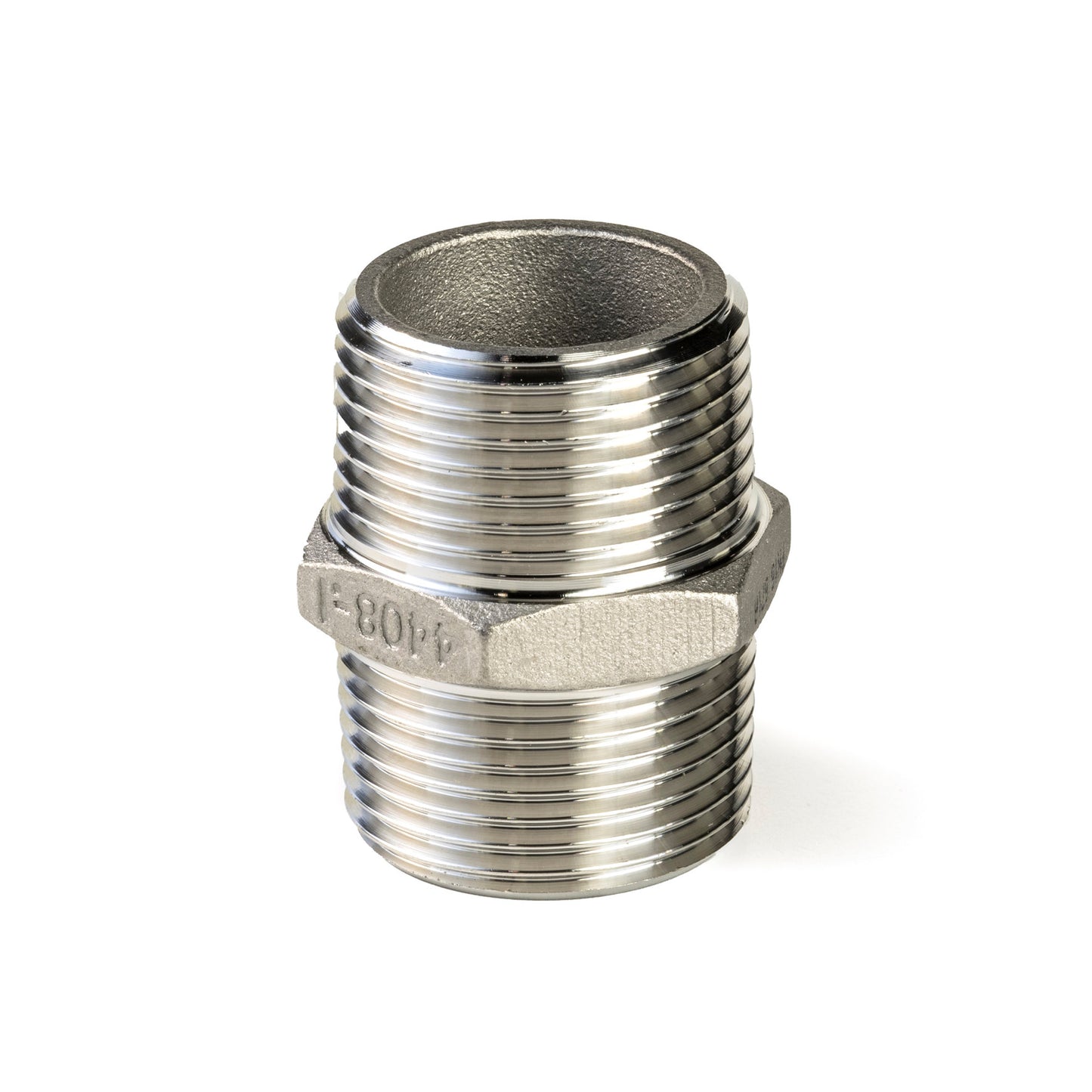Double nipple, hexagonal, stainless steel 316L, "lost wax", 2x male thread, BSP 2"