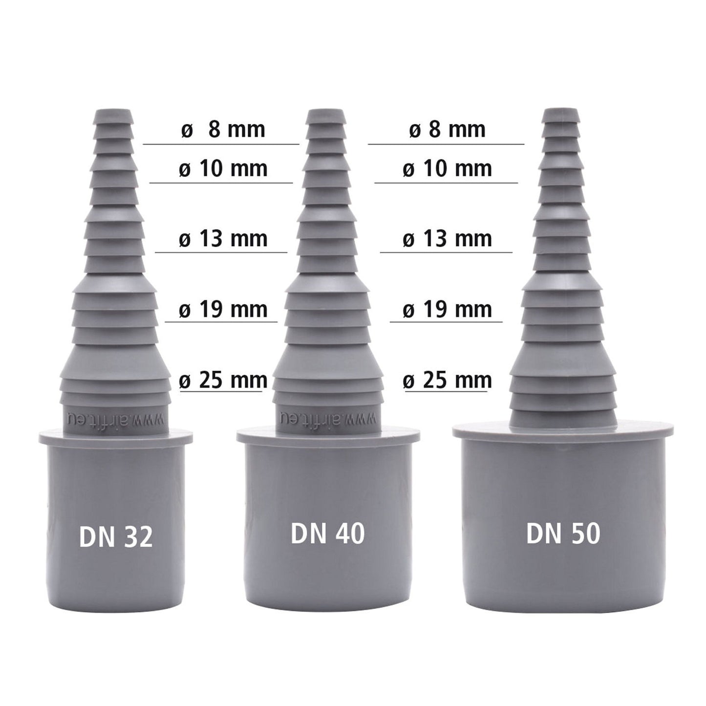 Conector de manguera Airfit, PP, recto, gris, 50 x 25 - Conector de manguera de 8 mm