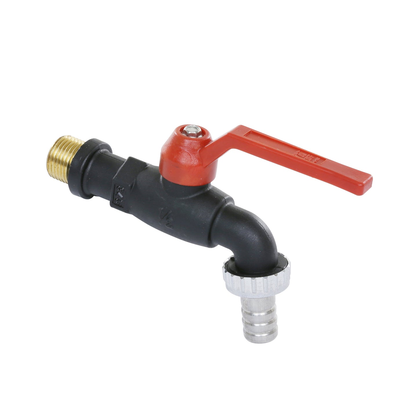 Trunnion ball valve, polyamide, 20 bar, ½", metal barb and grommet