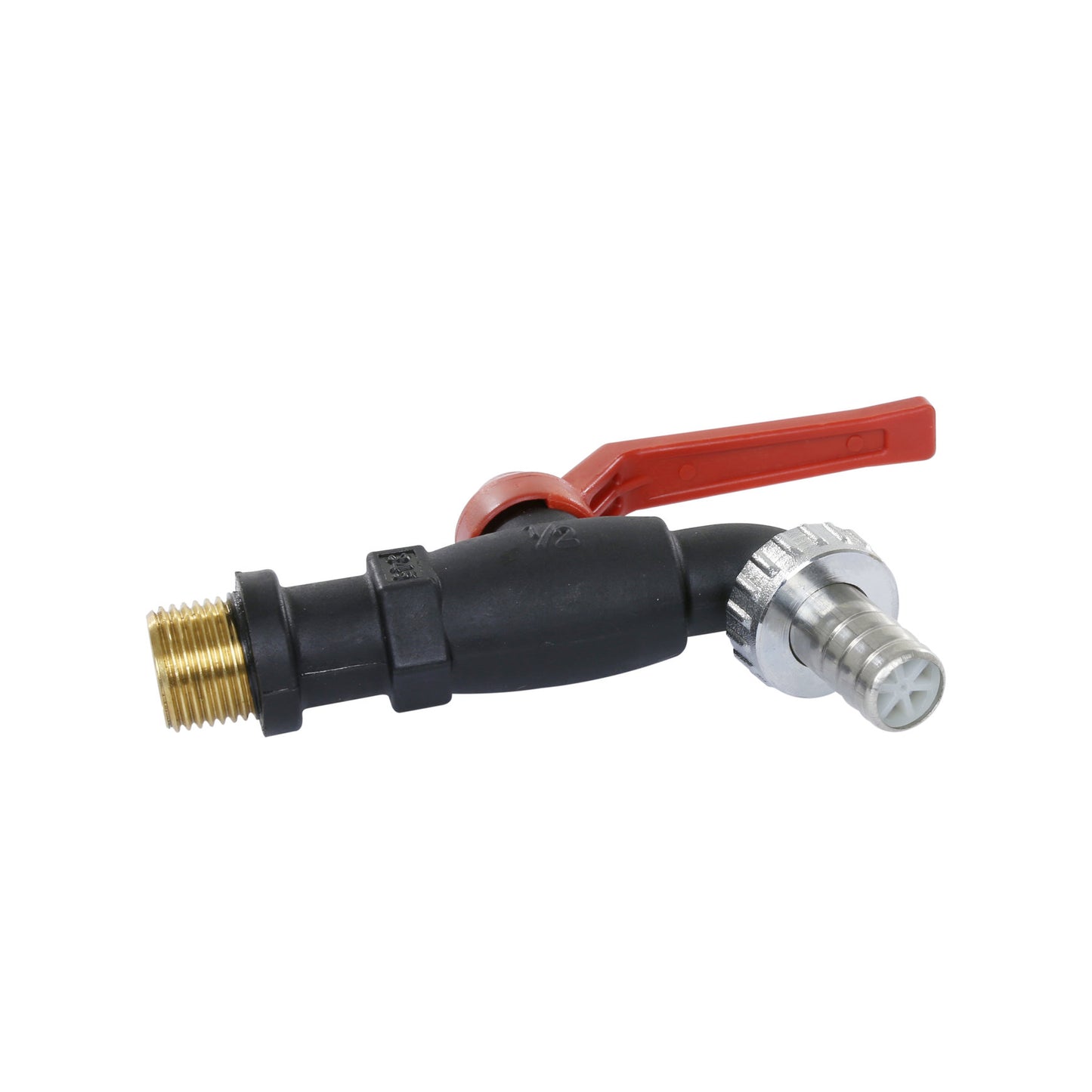 Trunnion ball valve, polyamide, 20 bar, ½", metal barb and grommet