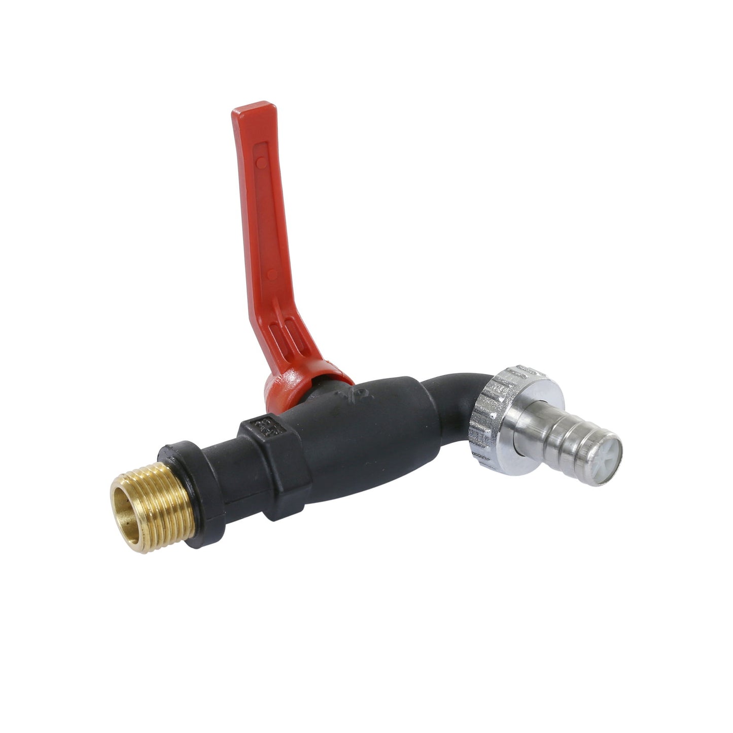 Trunnion ball valve, polyamide, 20 bar, ½", metal barb and grommet