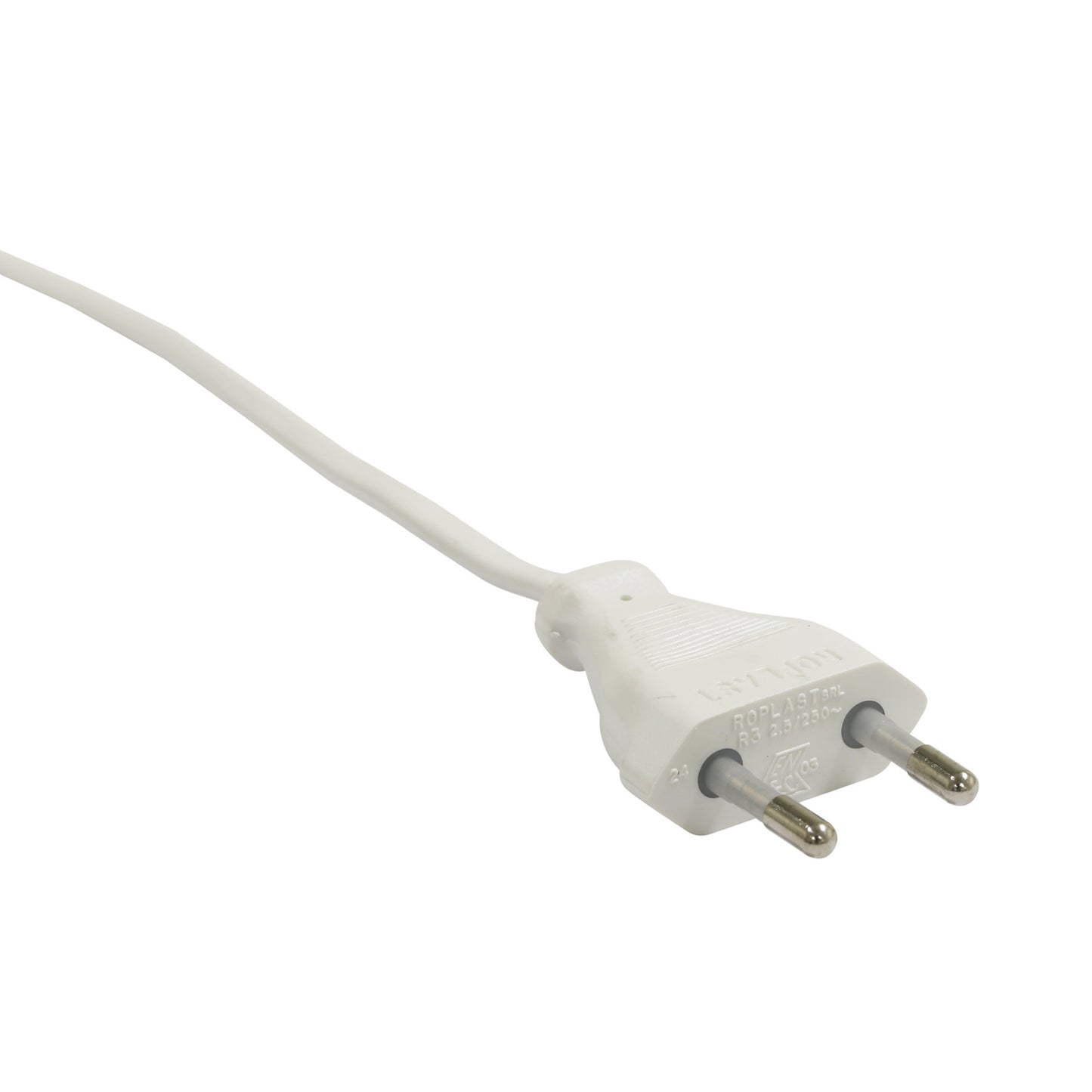Power cord with Euro plug, unearthed, white, HH03VVH2F, 2x 0.75 mm², l = 1.5 m