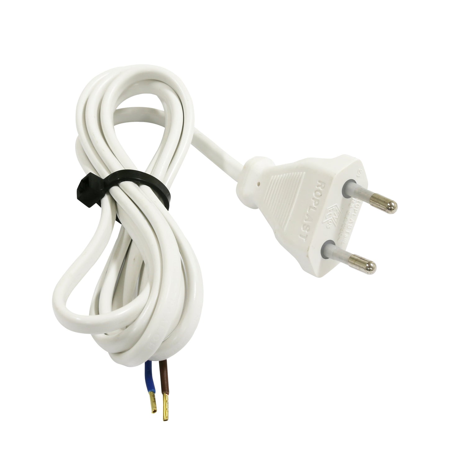 Power cord with Euro plug, unearthed, white, HH03VVH2F, 2x 0.75 mm², l = 1.5 m