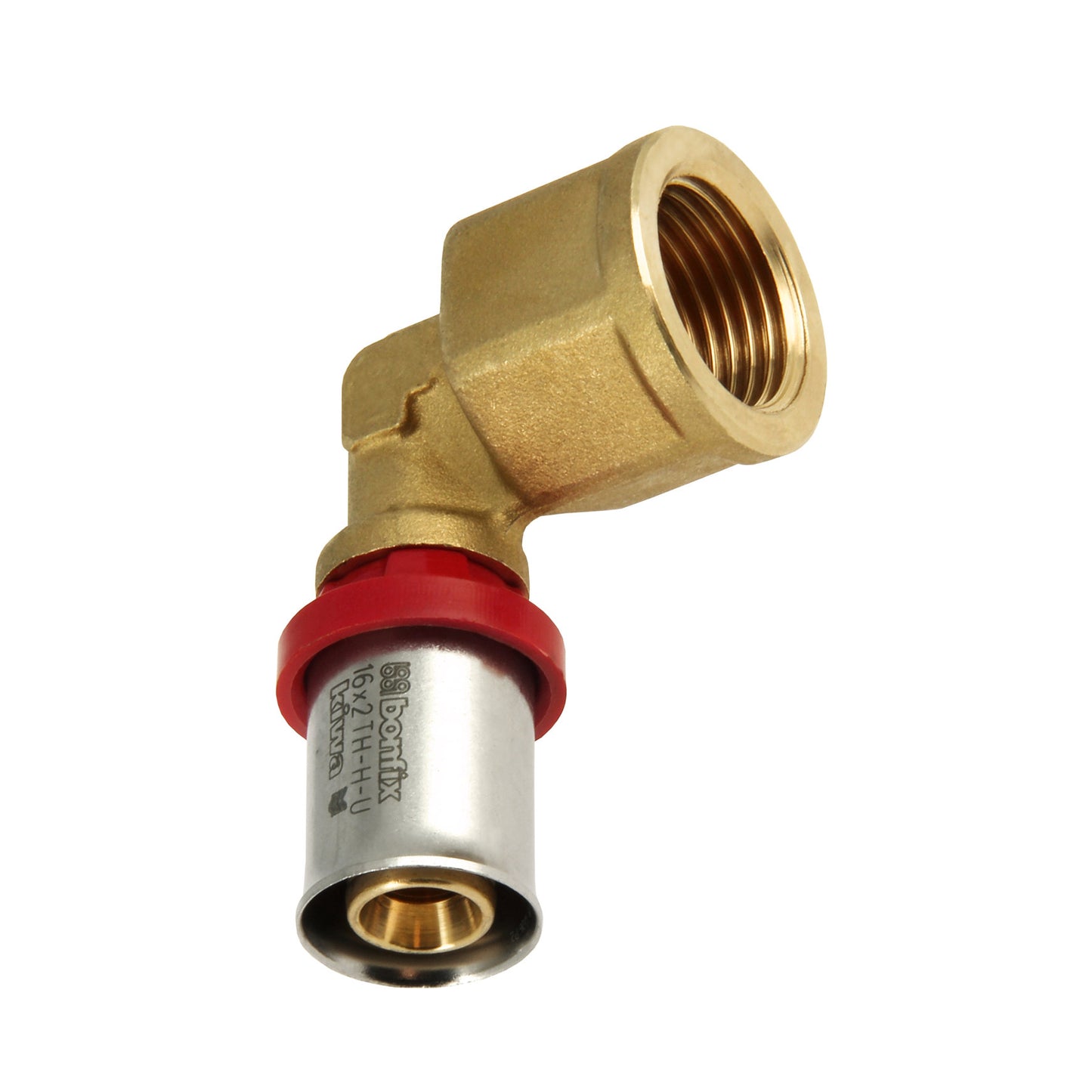 Bonfix Alu press screw elbow 90°, press x female thread, Kiwa, 26 mm x ¾"
