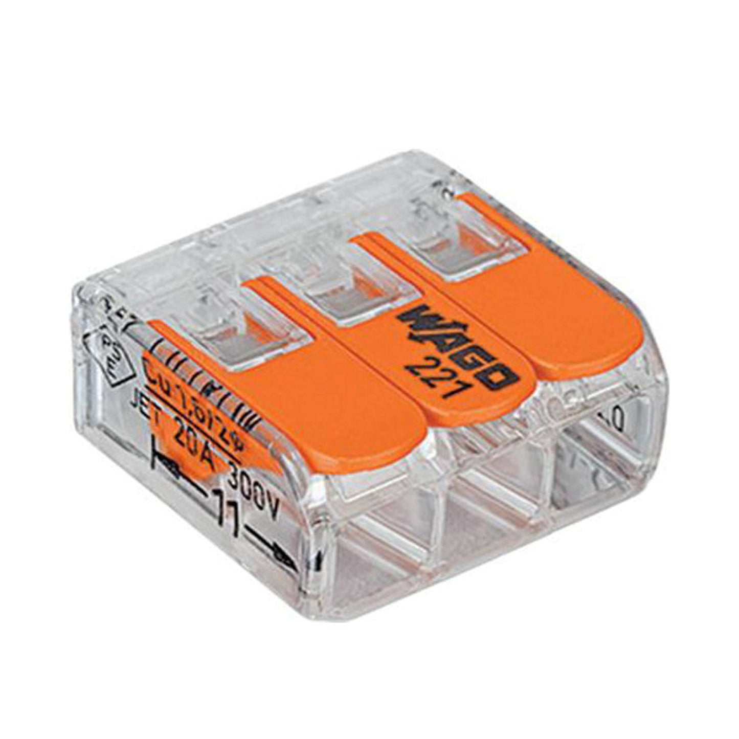 Wago lever connector, relockable, transparent, type 221, 3x 0.5-6 mm², box of 30 pieces