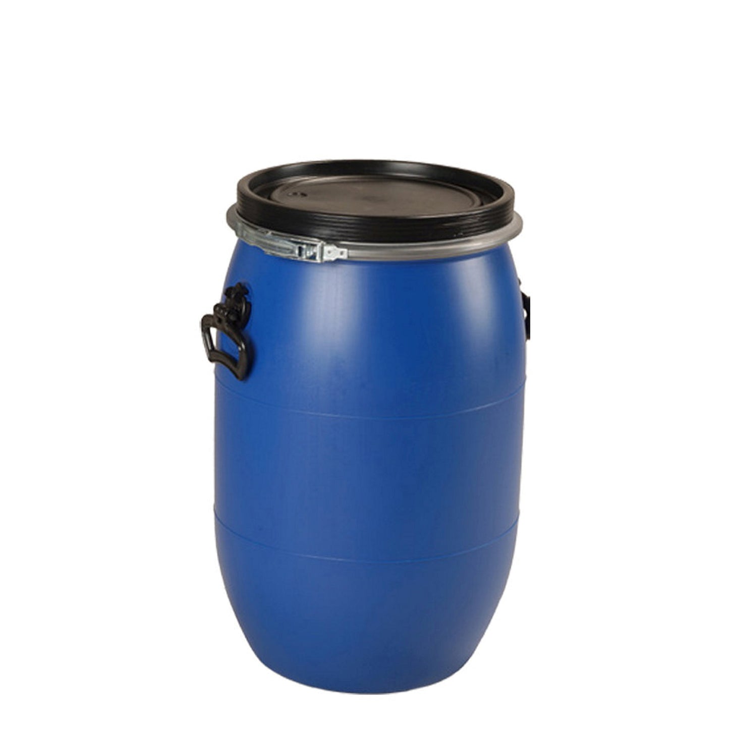 Barrel with clamp lid, with handle, blue, 60 litres