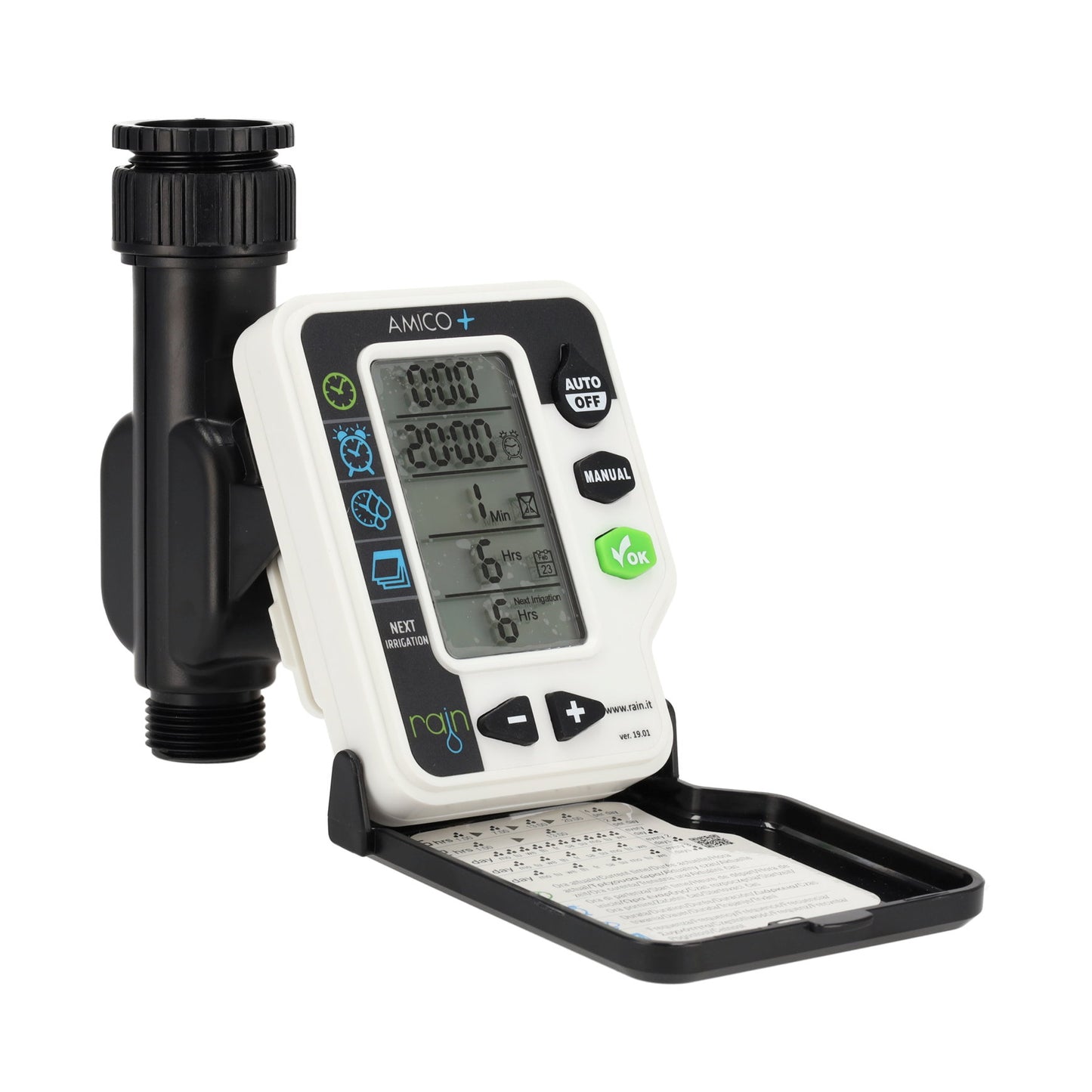 Rain irrigation computer, type Amico+, 1 station, battery-powered with 4 start times
