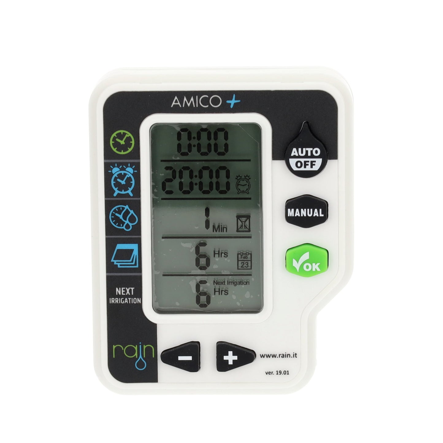 Rain irrigation computer, type Amico+, 1 station, battery-powered with 4 start times