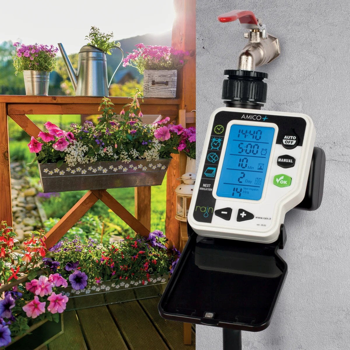 Rain irrigation computer, type Amico+, 1 station, battery-powered with 4 start times