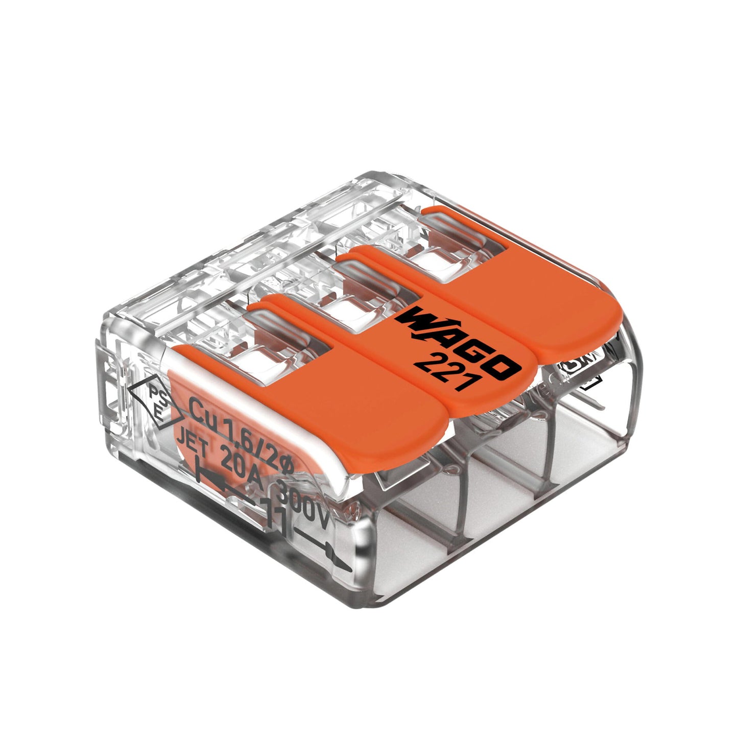 Wago lever connector, compact, relockable, transp., type 221-413, 3x 0,2-4 mm², box of 50 pcs