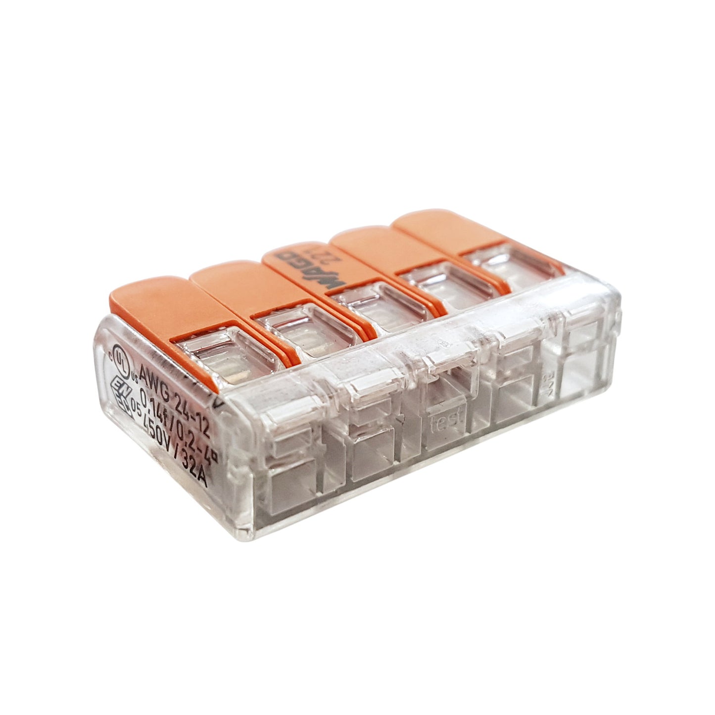 Wago lever connector, compact, relockable, transp., type 221-415, 5x 0,2-4 mm², box of 25 pcs