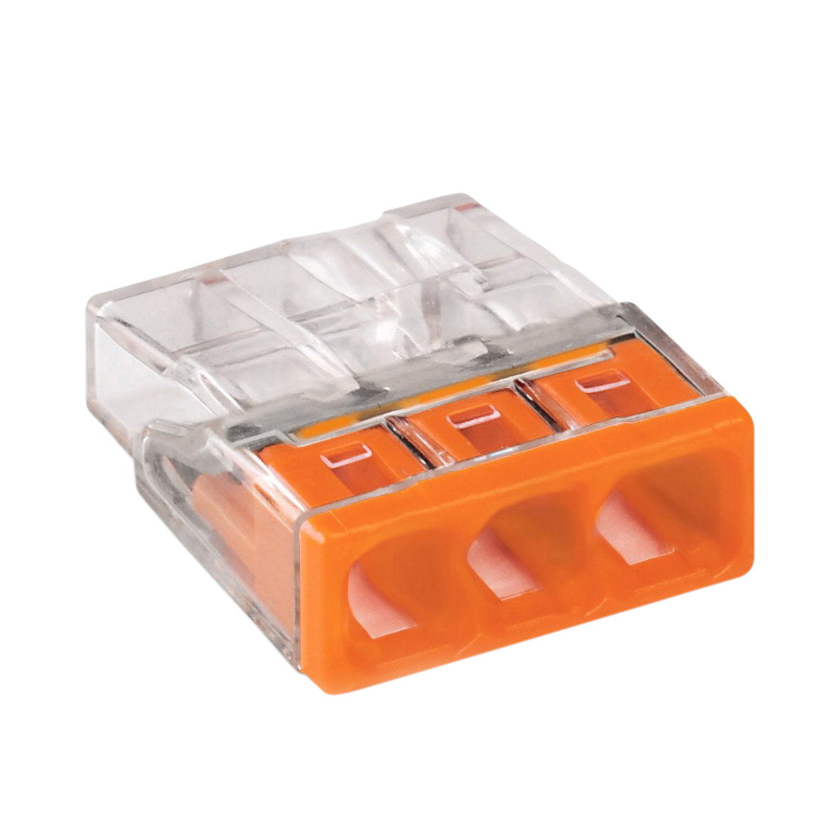 Wago push-in wire connector, compact, transparent/orange, type 2273-203, 3x 0.5 - 2.5 mm², 30 pieces