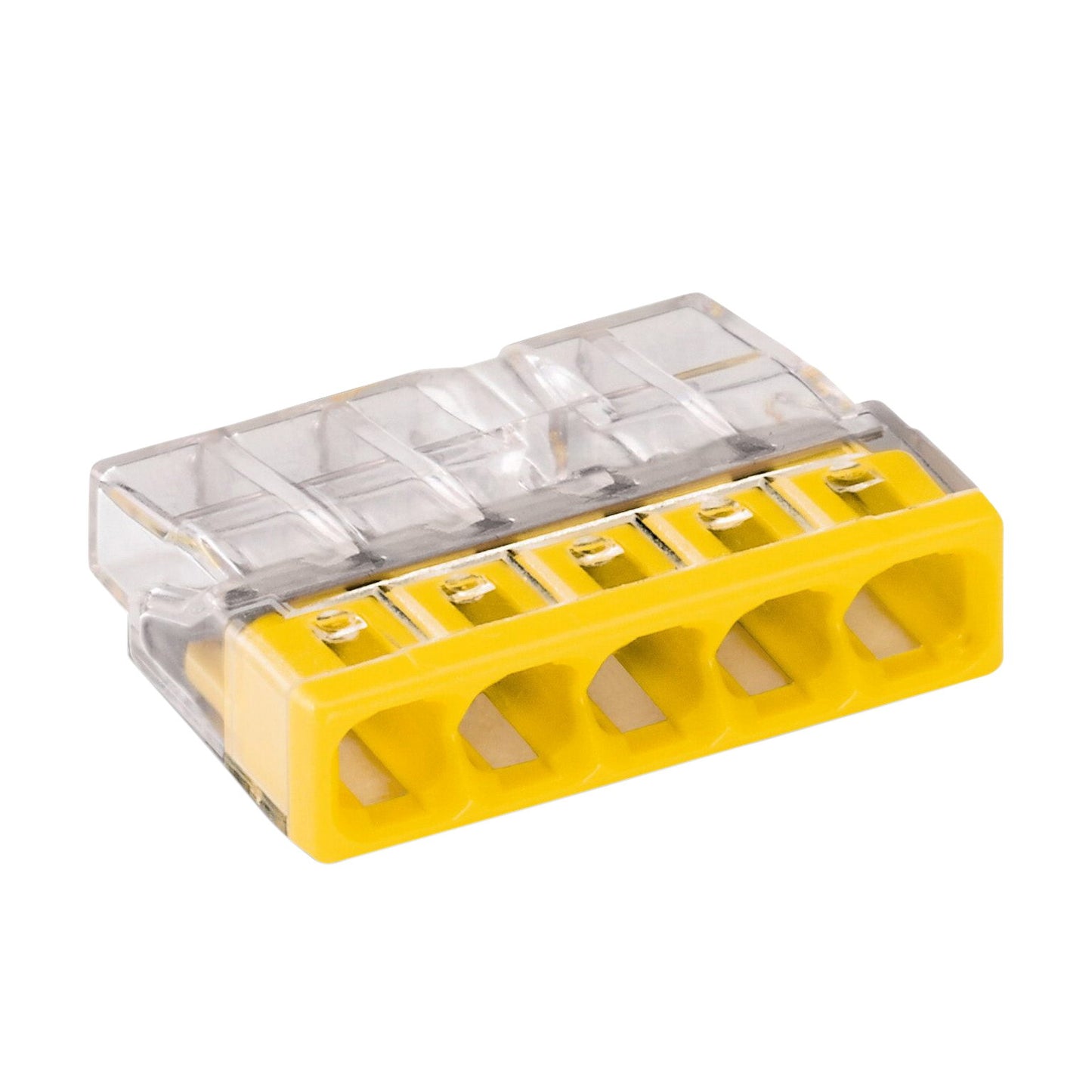 Wago push-in wire connector, compact, transparent/yellow, type 2273-205, 5x 0.5 - 2.5 mm², 20 pieces
