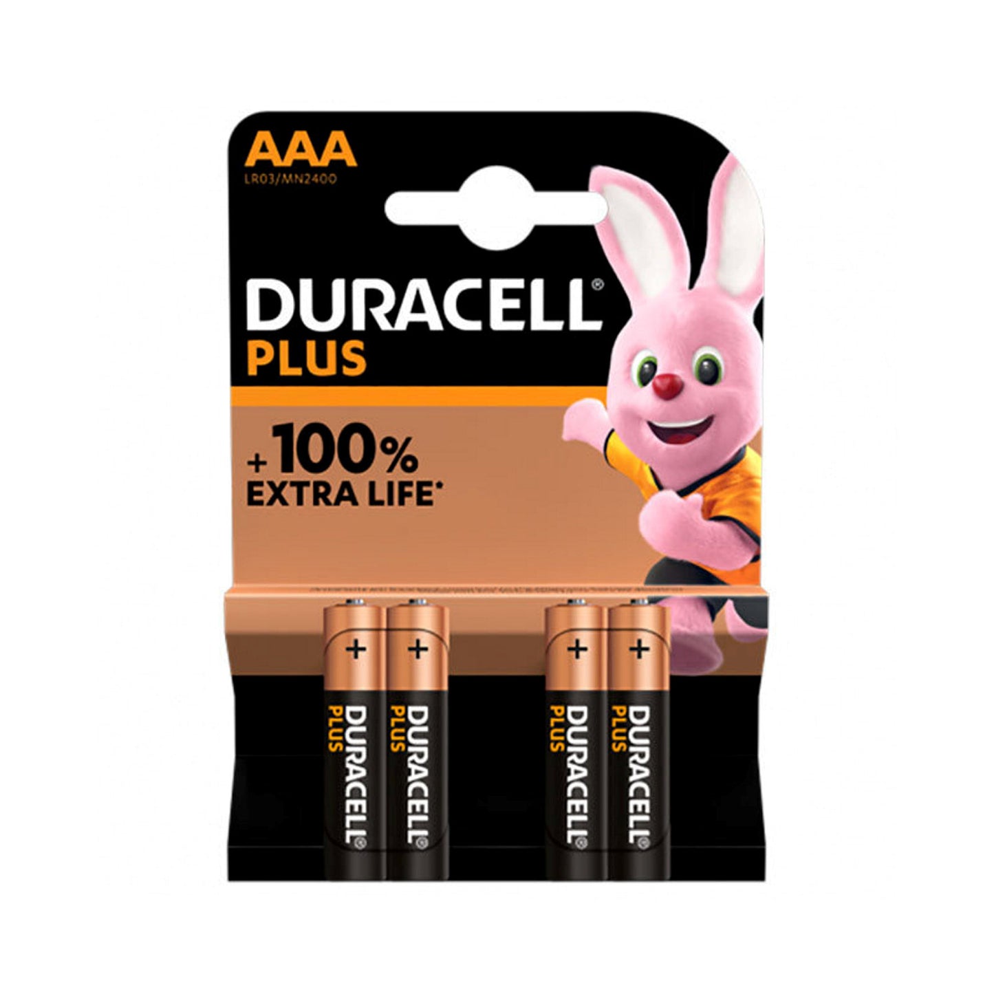 Duracell PlusPower Alkaline battery, AAA, 1.5V, MN2400, card of 4 pieces