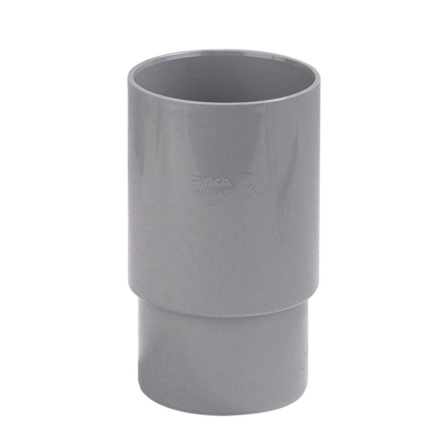 Dyka rainwater extended socket, PVC, internal glue x tapered spigot, grey, 100 mm