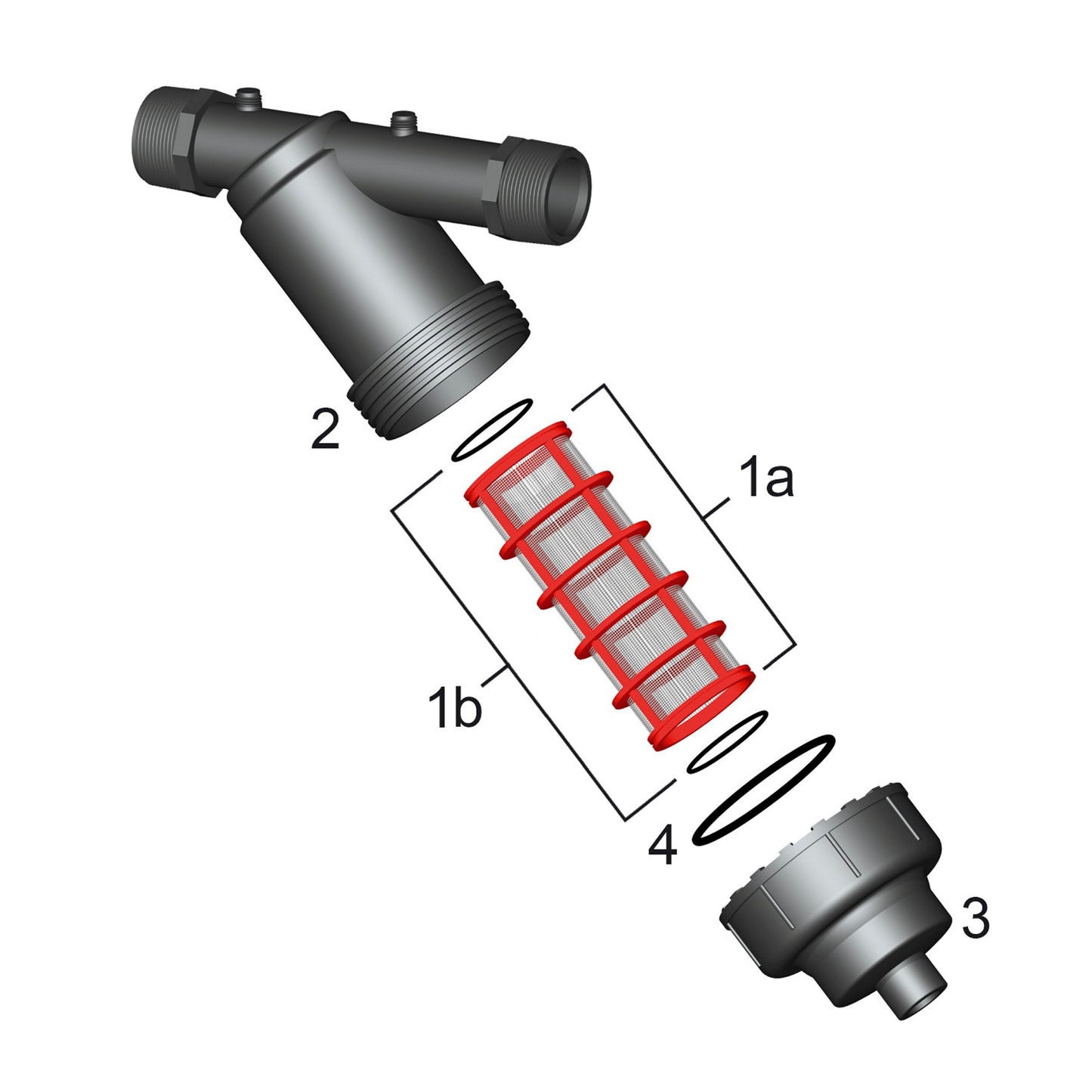 Irritec water filter, polyamide, 10 bar, 2x M thr ¾", C, SS filter, 120 mesh, 130 micron, red