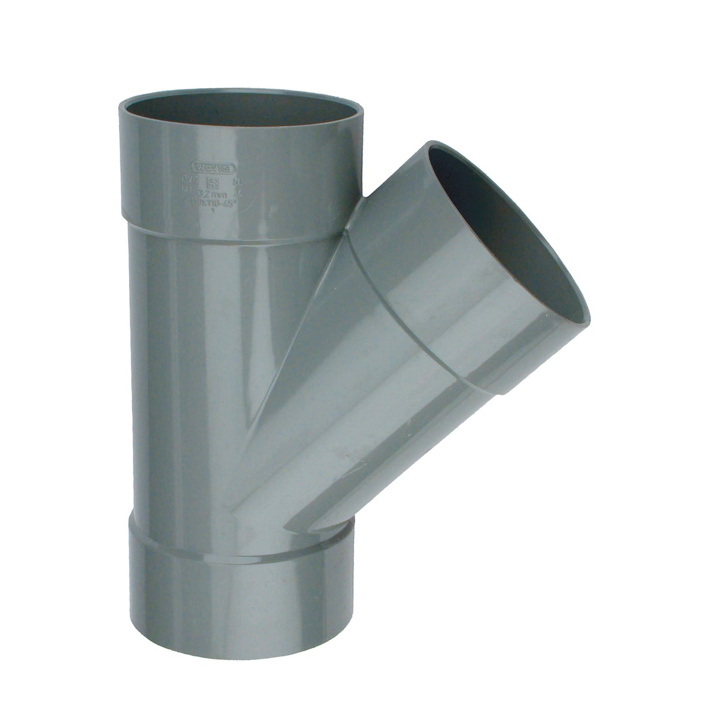 Wavin T-piece 45°, PVC, 3x internal glue, grey, KOMO, 75 mm