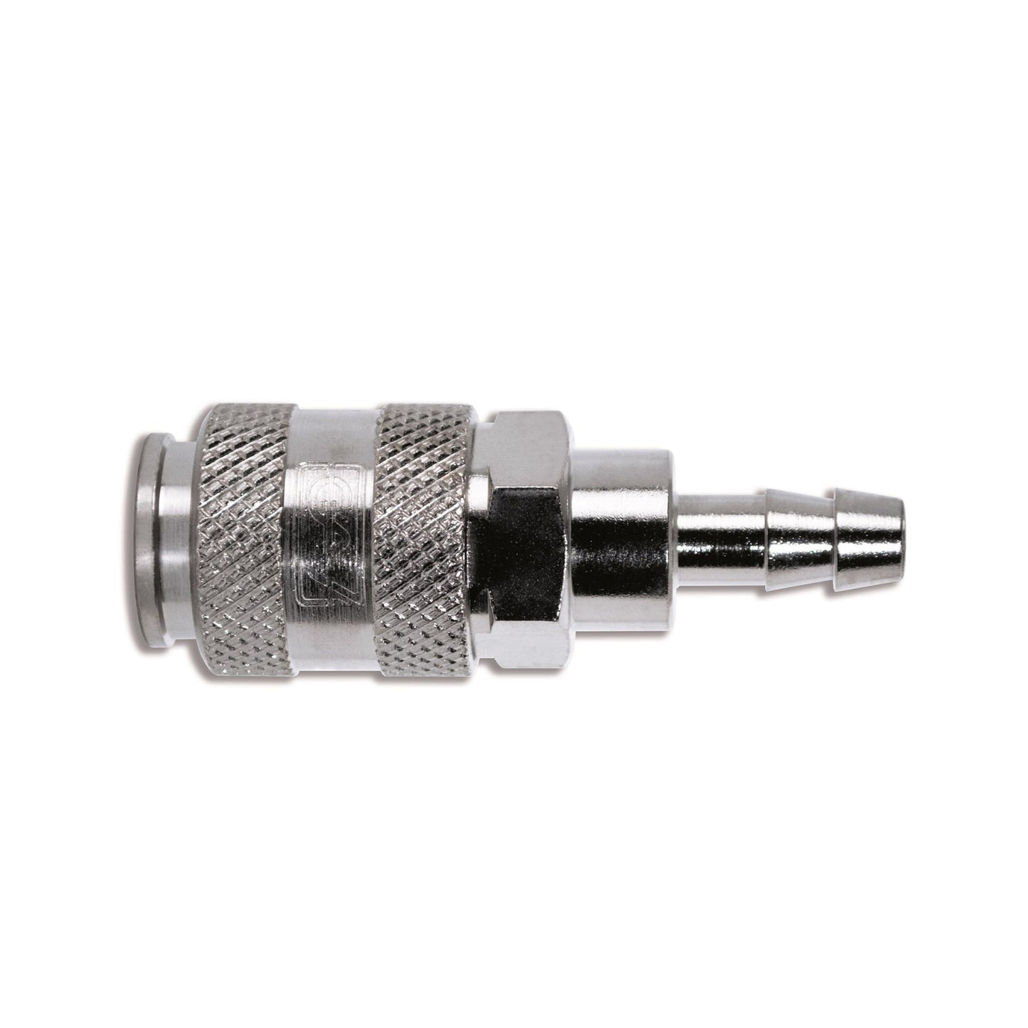 Quick coupling with hose barb, chrome-plated brass, 8 mm