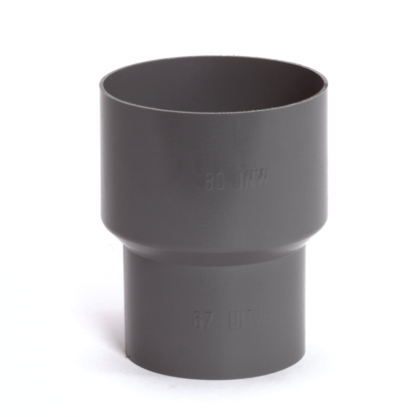 Dyka rainwater reducer, PVC, for hopper head, internal glue x tapered spigot, grey, 80 x 67 mm