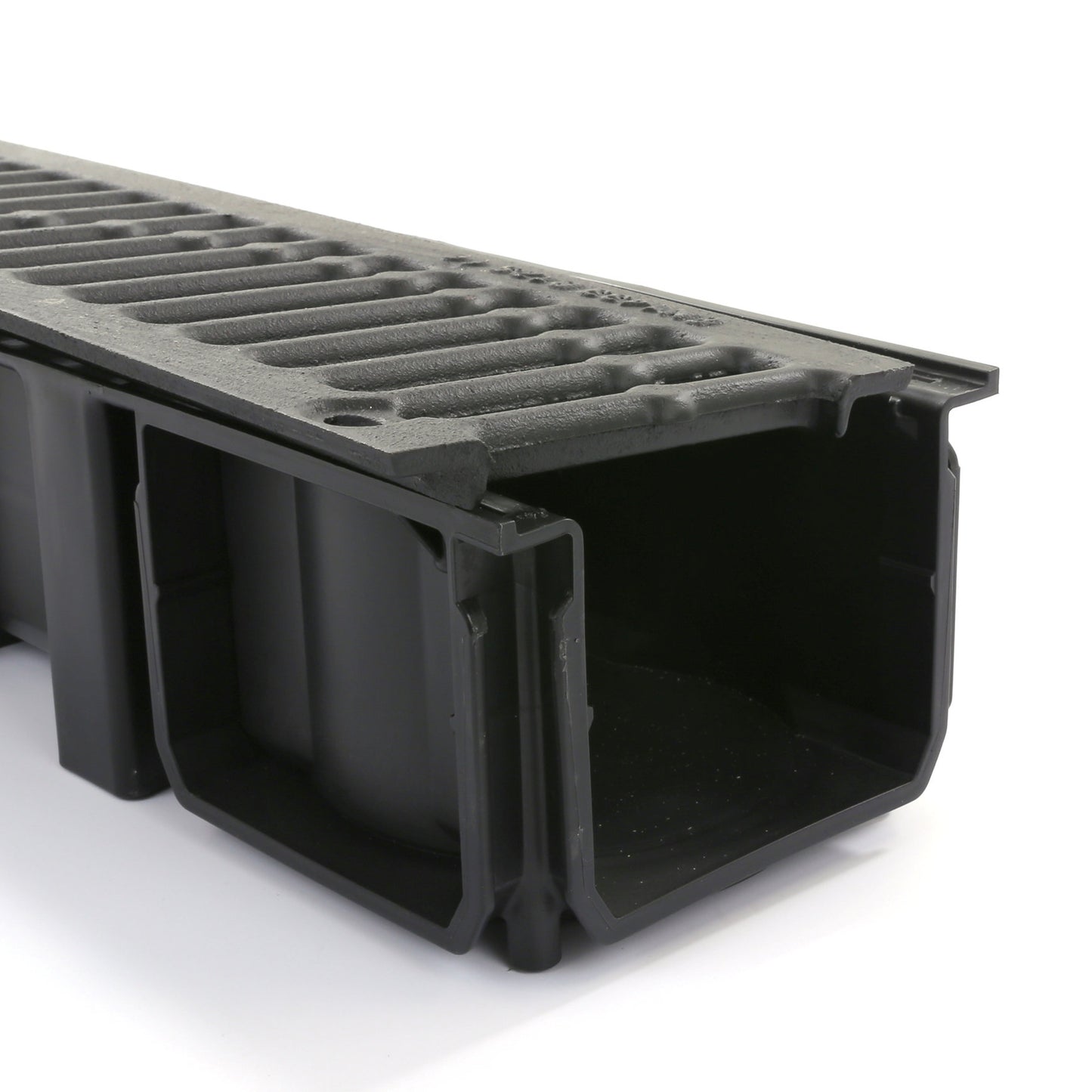 Nicoll drainage channel, type Connecto 100, PP, incl. CI slotted grating, B125, 100x13.6x9.8 cm
