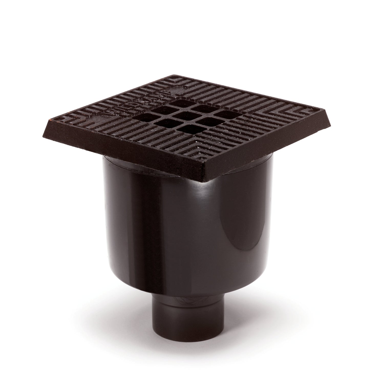 Floor drain with cast iron edge and grate, PVC, 200 x 200 mm, bottom outlet 70/75 mm, 10 kN