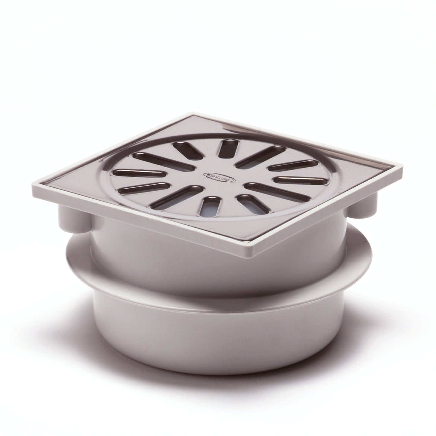 Floor drain with SS grate, ABS/SS 304, non-adjustable, 100x100 mm, side outlet 50 mm, 0.5l/s, 3kN