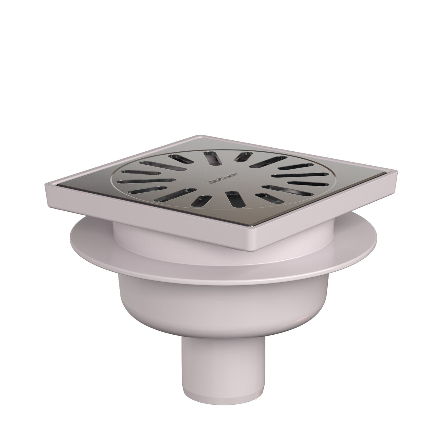Floor drain with SS grate, ABS/SS 304, non-adjustable, 150x150 mm, side outlet 50 mm, 0.7l/s, 3kN
