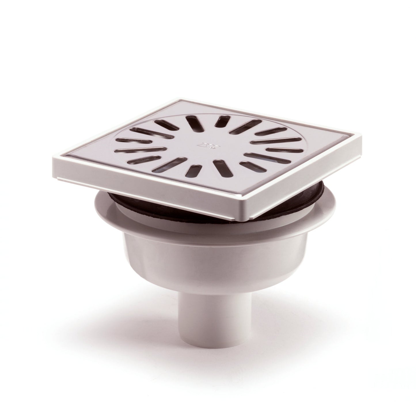 Floor drain with SS grate, ABS/SS 304, vert./hor. adj., 150x150mm, bottom outlet 50mm, 1.0l/s, 3kN