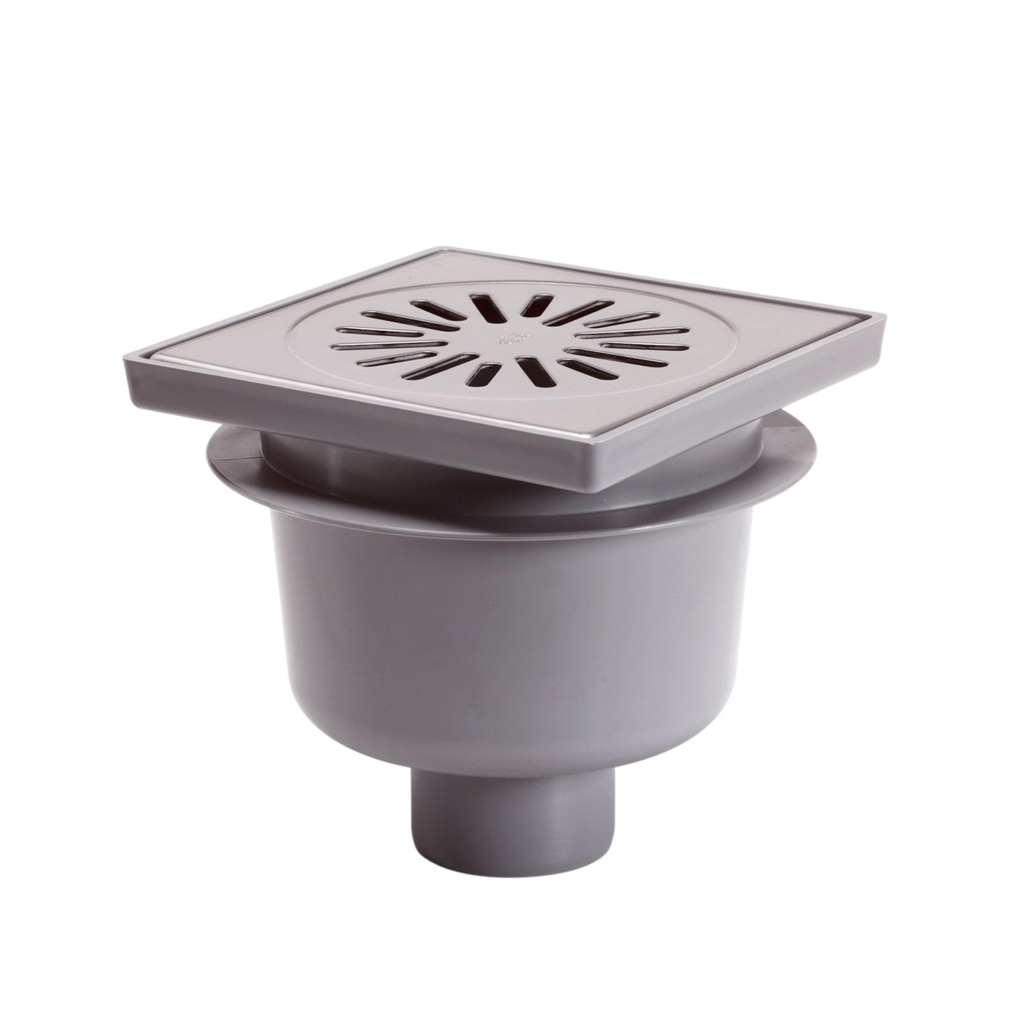 Floor drain with SS grate, ABS/SS 304, non-adjustable, 200x200 mm, side outlet 75 mm, 1.3l/s, 1.5kN