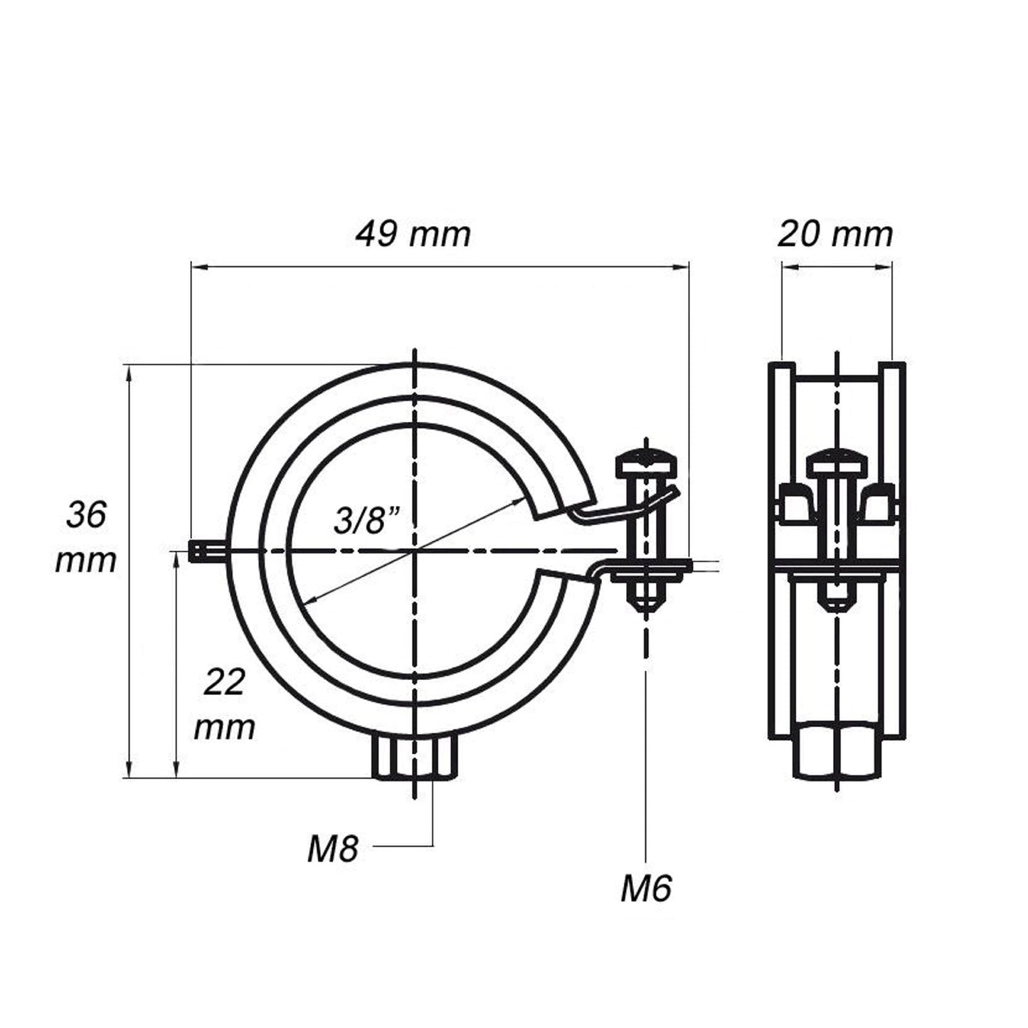 Walraven BISMAT Flash pipe clamp, quick-lock, steel, eg, M8, for metal pipe, d = 15 - 18 mm