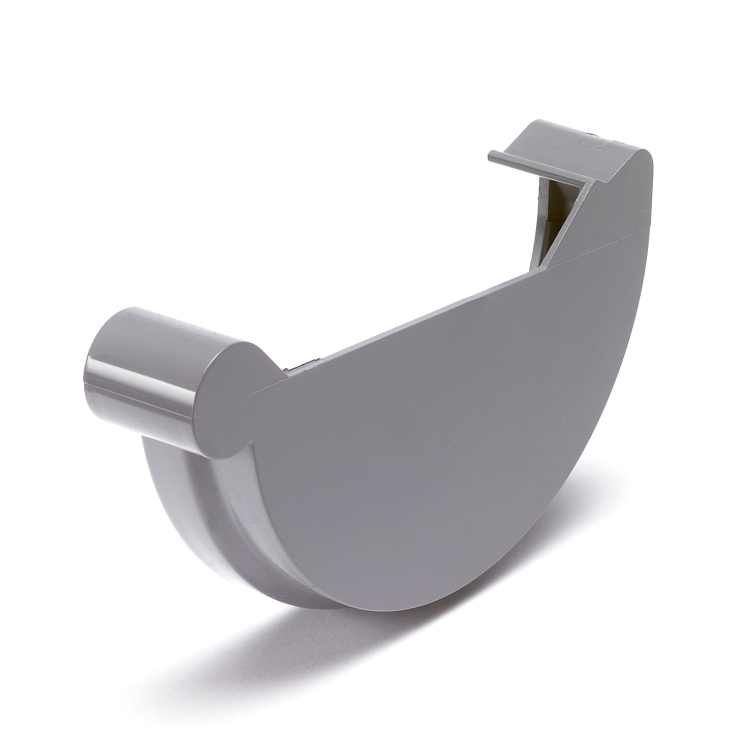 S-lon end piece for half round gutter, PVC, clamp, right, grey, 125 mm