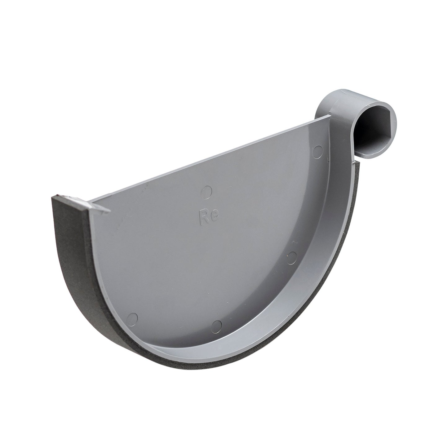 S-lon end piece for half round gutter, PVC, clamp, right, grey, 150 mm