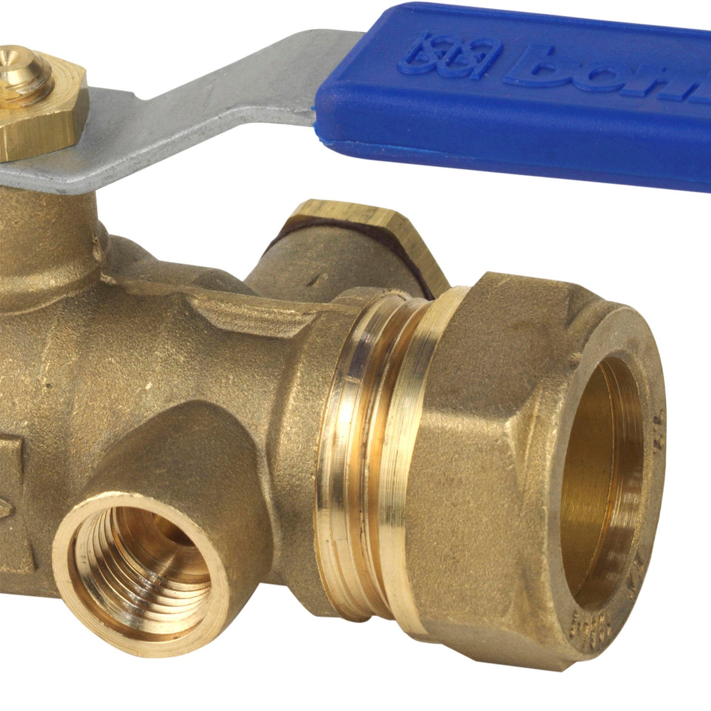 Válvula de bola Bonfix con conexión de tapón de drenaje, latón, 2x compresión, Kiwa, 10 bar, 22 mm