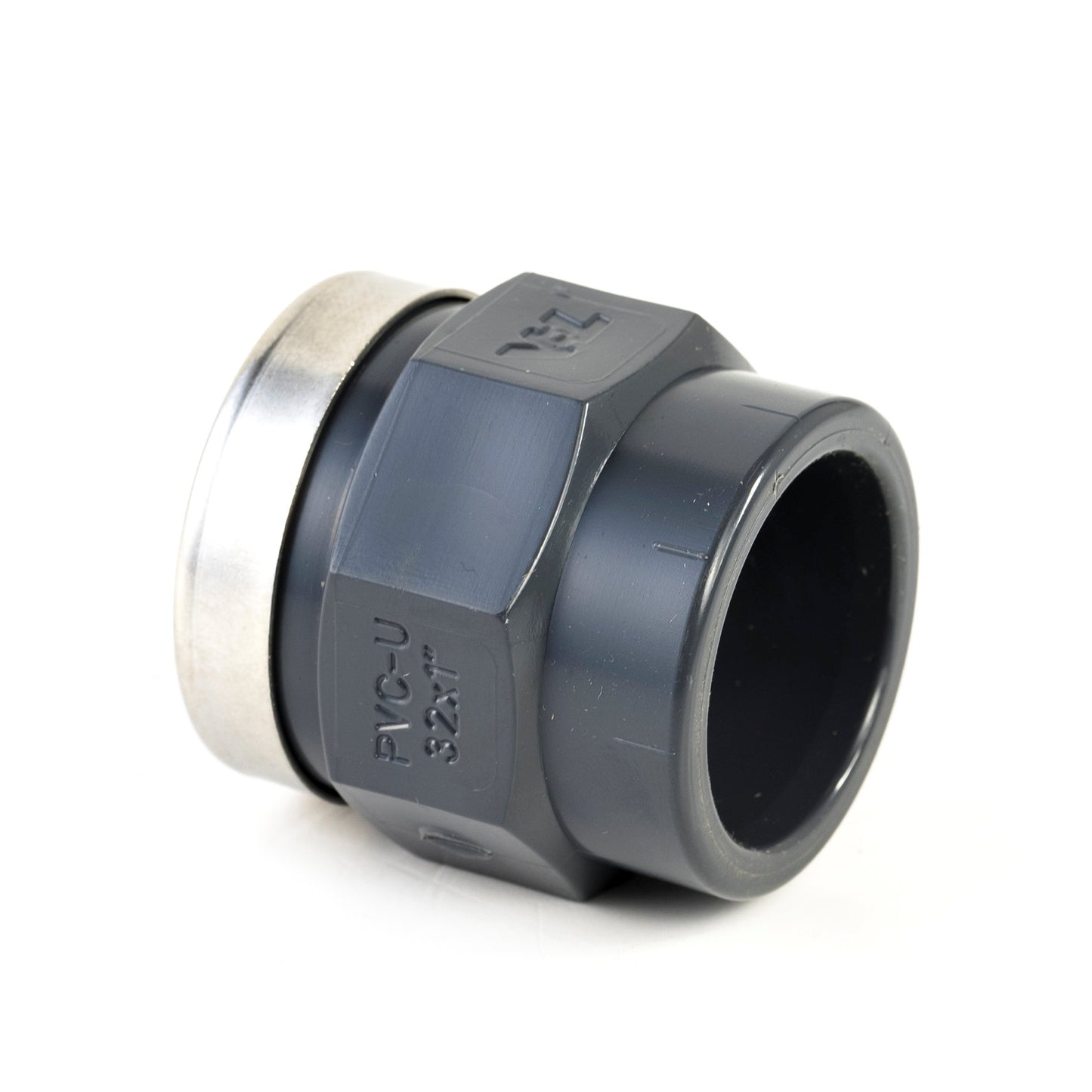 VDL screw piece, PVC, internal glue x fem. thread, 16 bar, type B, 63 mm x 2", + reinforcement ring