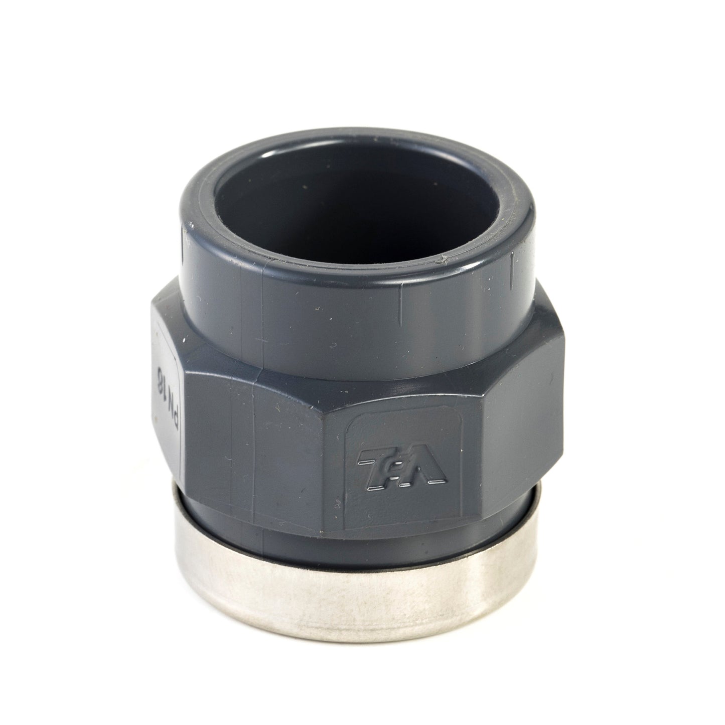 VDL screw piece, PVC, internal glue x fem. thread, 16 bar, type B, 63 mm x 2", + reinforcement ring