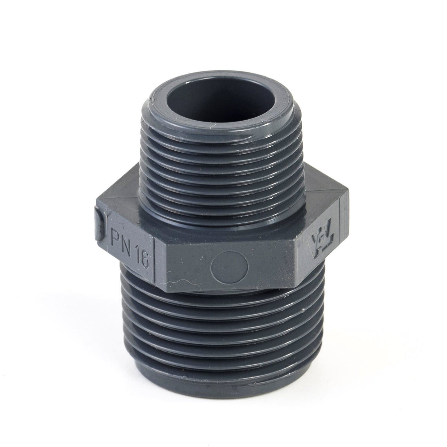 Boquilla reductora doble VDL, PVC, 2x rosca macho, 16 bar, ½" x 3/8"