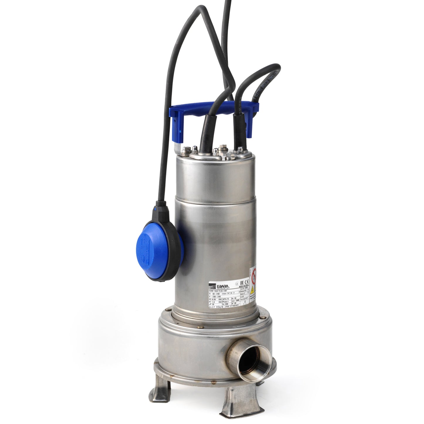 Bomba sumergible Ebara para aguas limpias y residuales, SS, Derecha 75 MA, 0,55 kW, 230 V, flotador