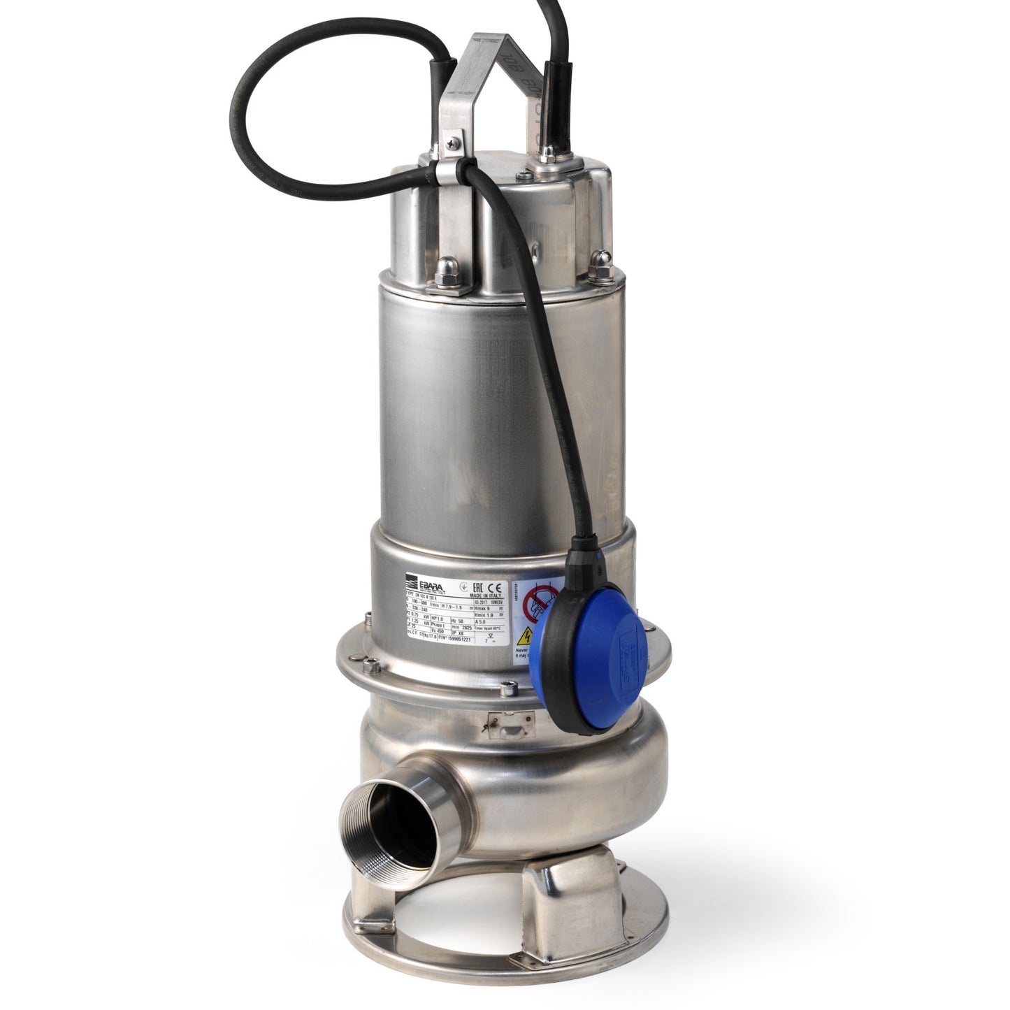 Bomba sumergible Ebara para aguas limpias y residuales, SS, DW Vox 75 MA, 0,55 kW, 230 V, flotador