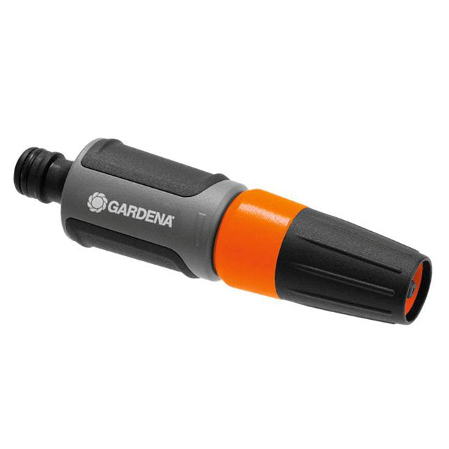 Pulverizador de jardín Gardena, chorro completo y pulverizado, regulable sin escalonamientos.