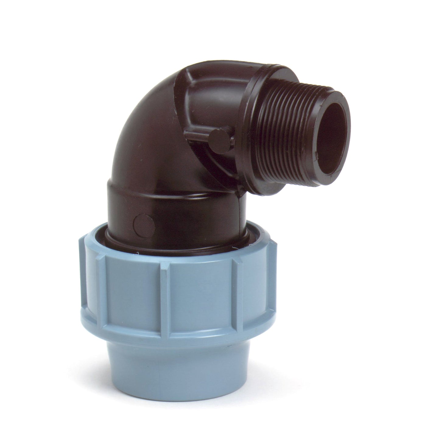 Unidelta elbow 90°, PP, clamp x male thread, Kiwa, 16 bar, 16 mm x ¾"