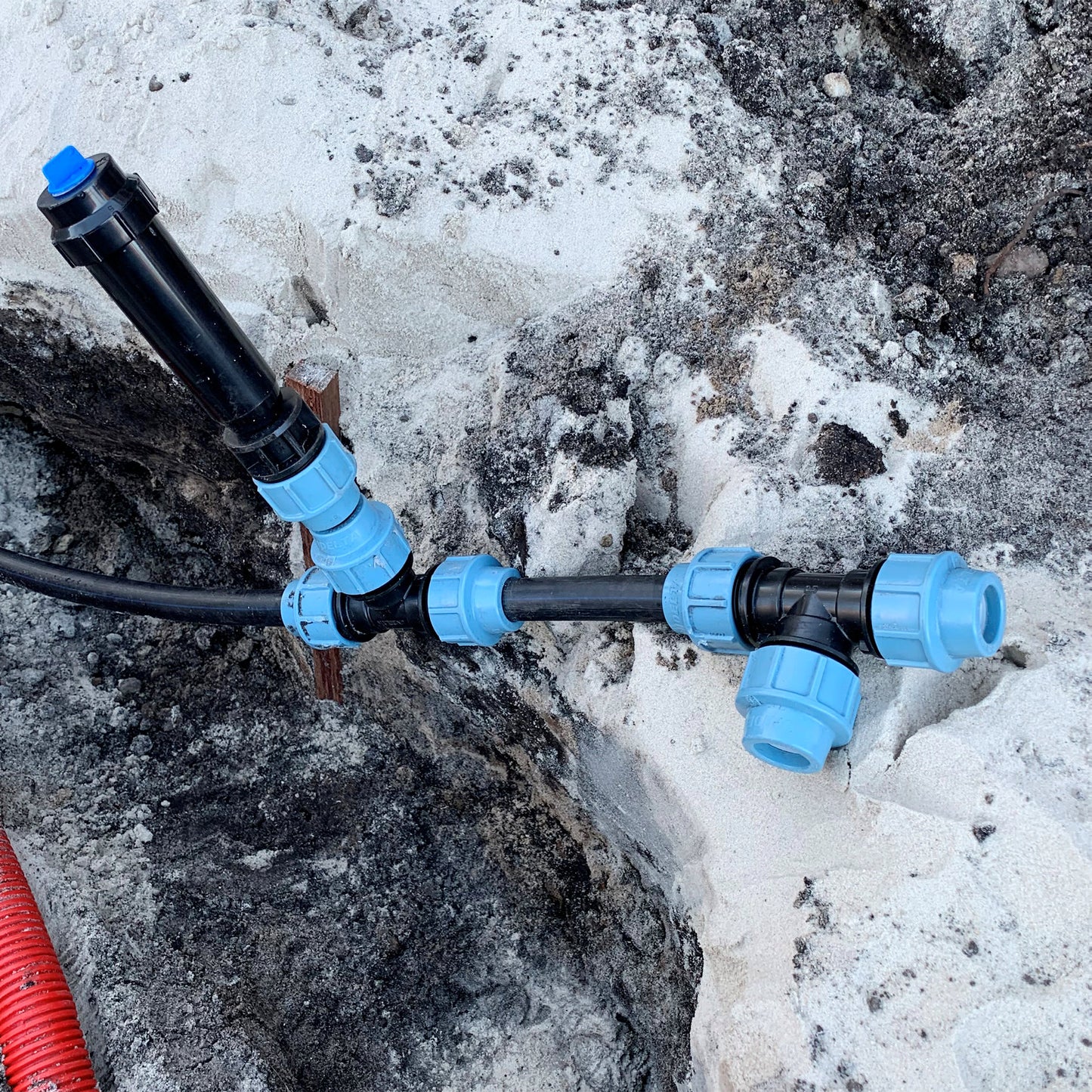 Unidelta T-piece 90°, 3x clamp, Kiwa, 16 bar, 25 mm