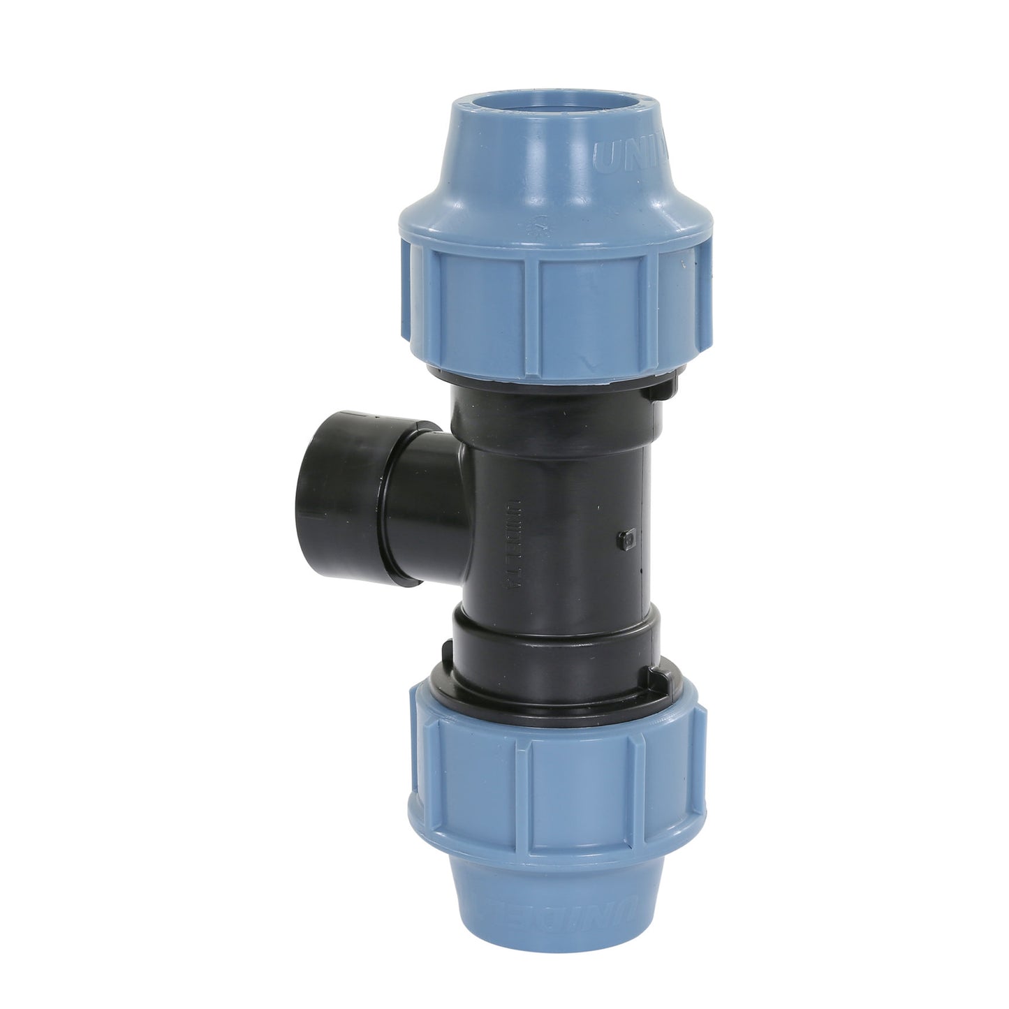 Unidelta threaded T-piece 90°, PP, 2x clamp/1x female thread, Kiwa, 16 bar, 20 mm x ¾"