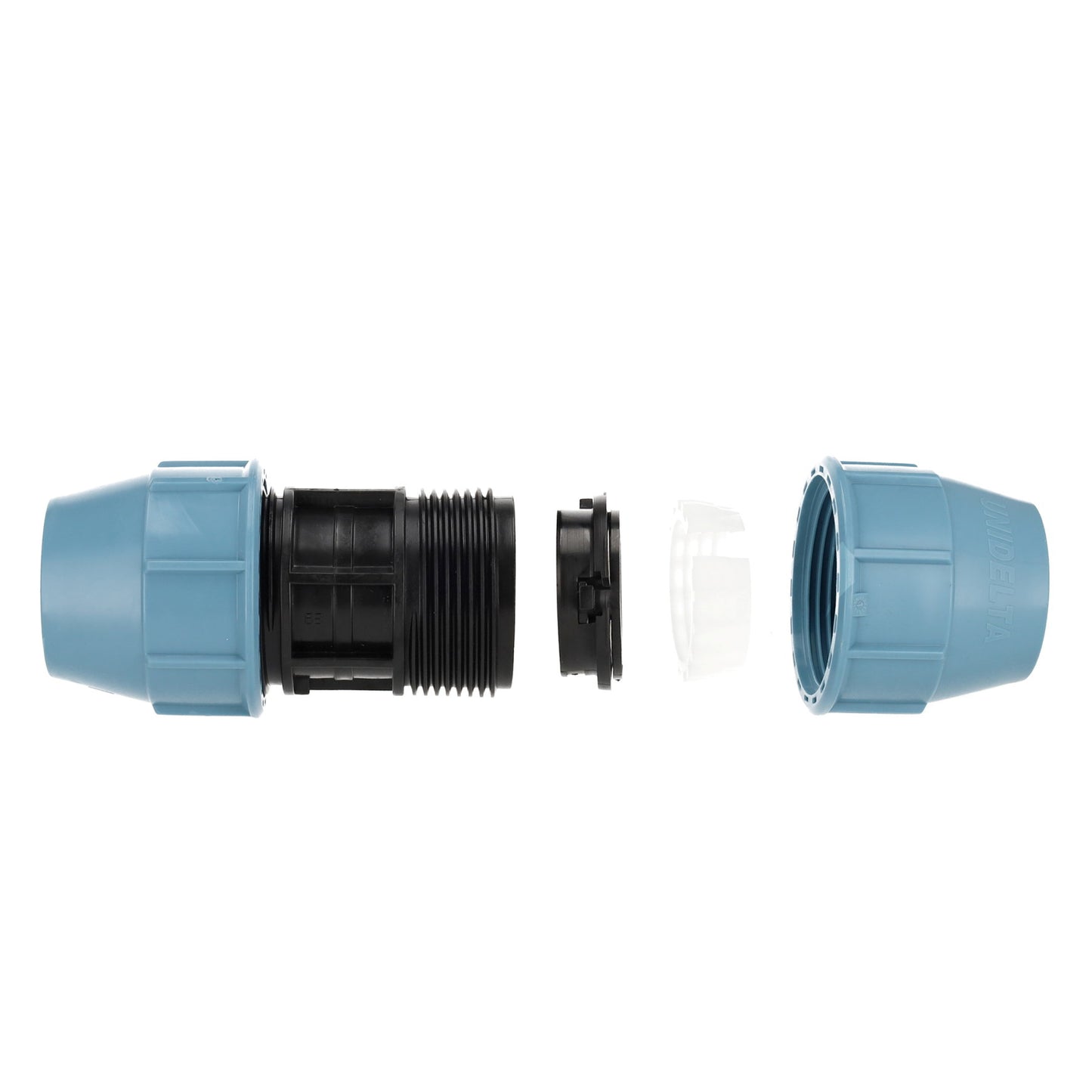 Unidelta Deltone coupling, PP, 2x clamp, Kiwa, 16 bar, 63 mm