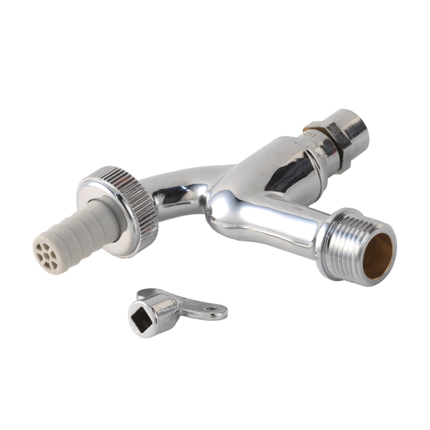 Bonfix bib cock, chrome-plated, polished, lockshield headwork, ½", male thread x hose union