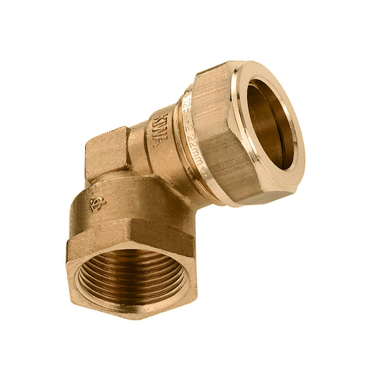 Codo Bonfix de 90°, latón, rosca hembra x compresión, Kiwa/Gastec QA, ¾" x 22 mm