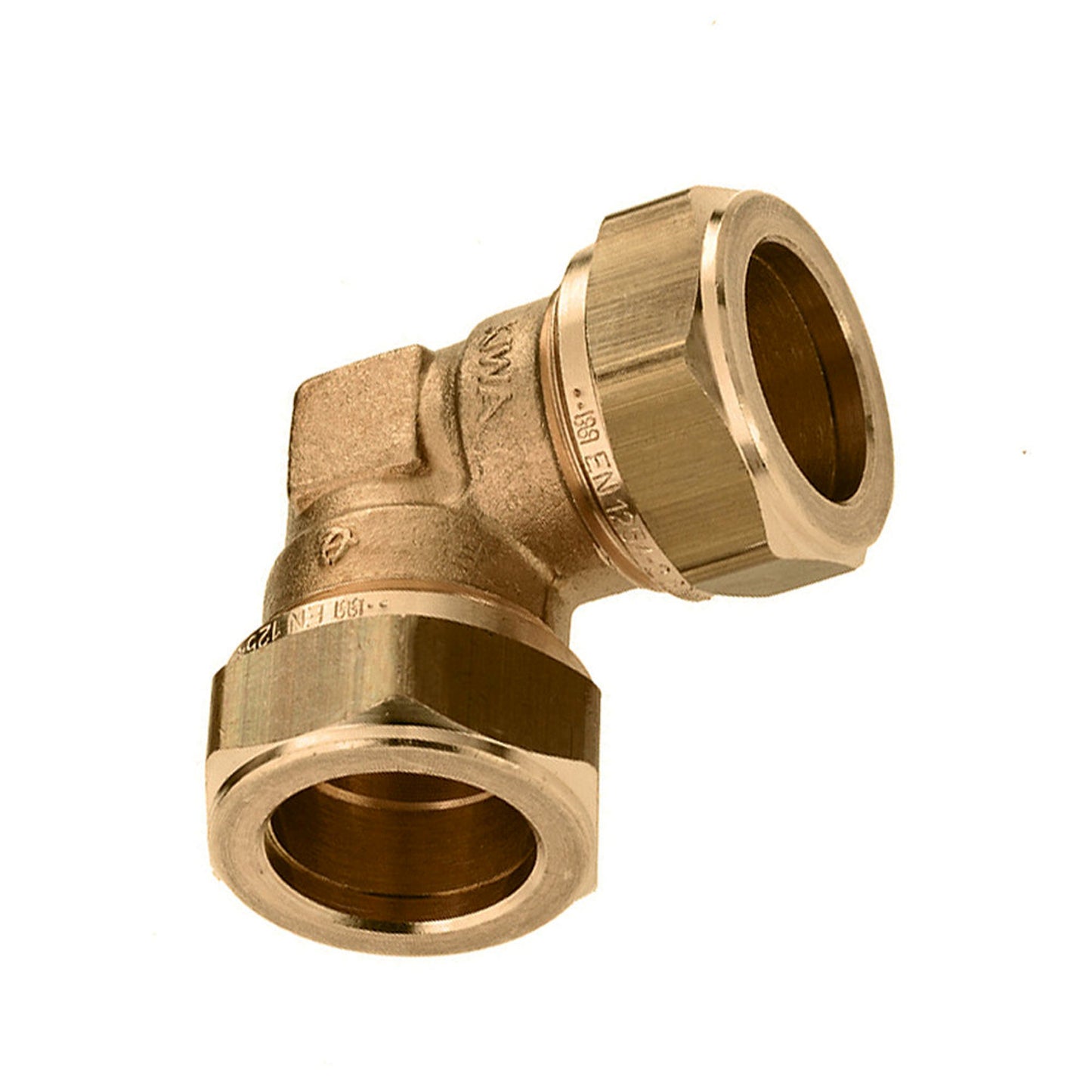 Codo Bonfix de 90°, latón, 2x compresión, Kiwa/Gastec QA, 12 mm