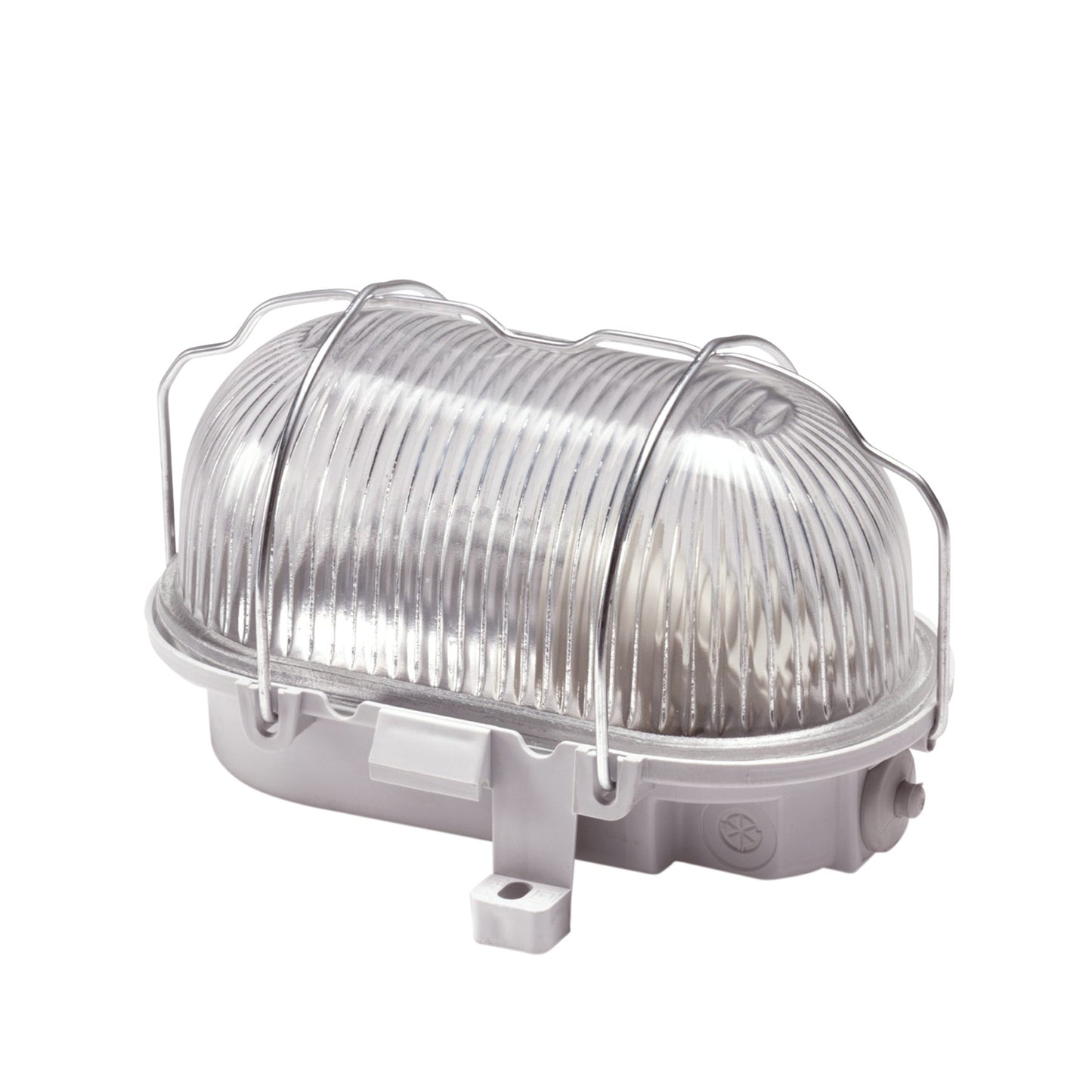 Oval bulkhead light, grey with grille, waterproof, 60 W