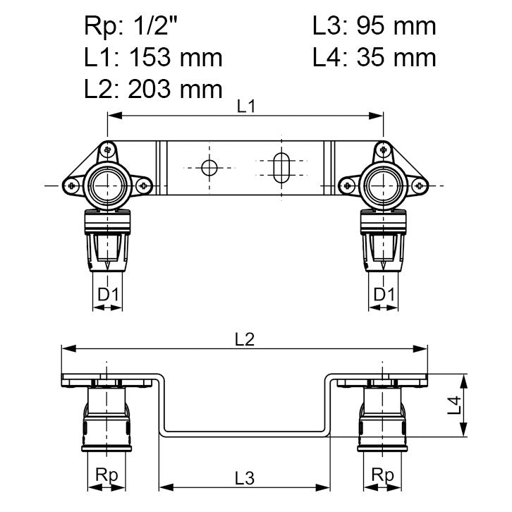 TECElogo brass mounting bracket,brass, PPSU, insert x female thread, c.t.c. 13 mm, 16 mm x ½"