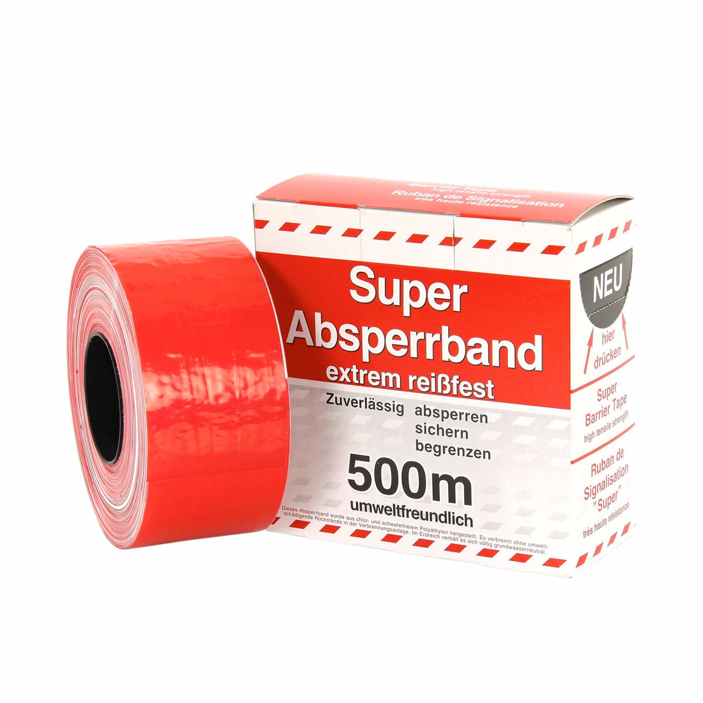Warning tape, polyethylene, red-white, 500 m roll